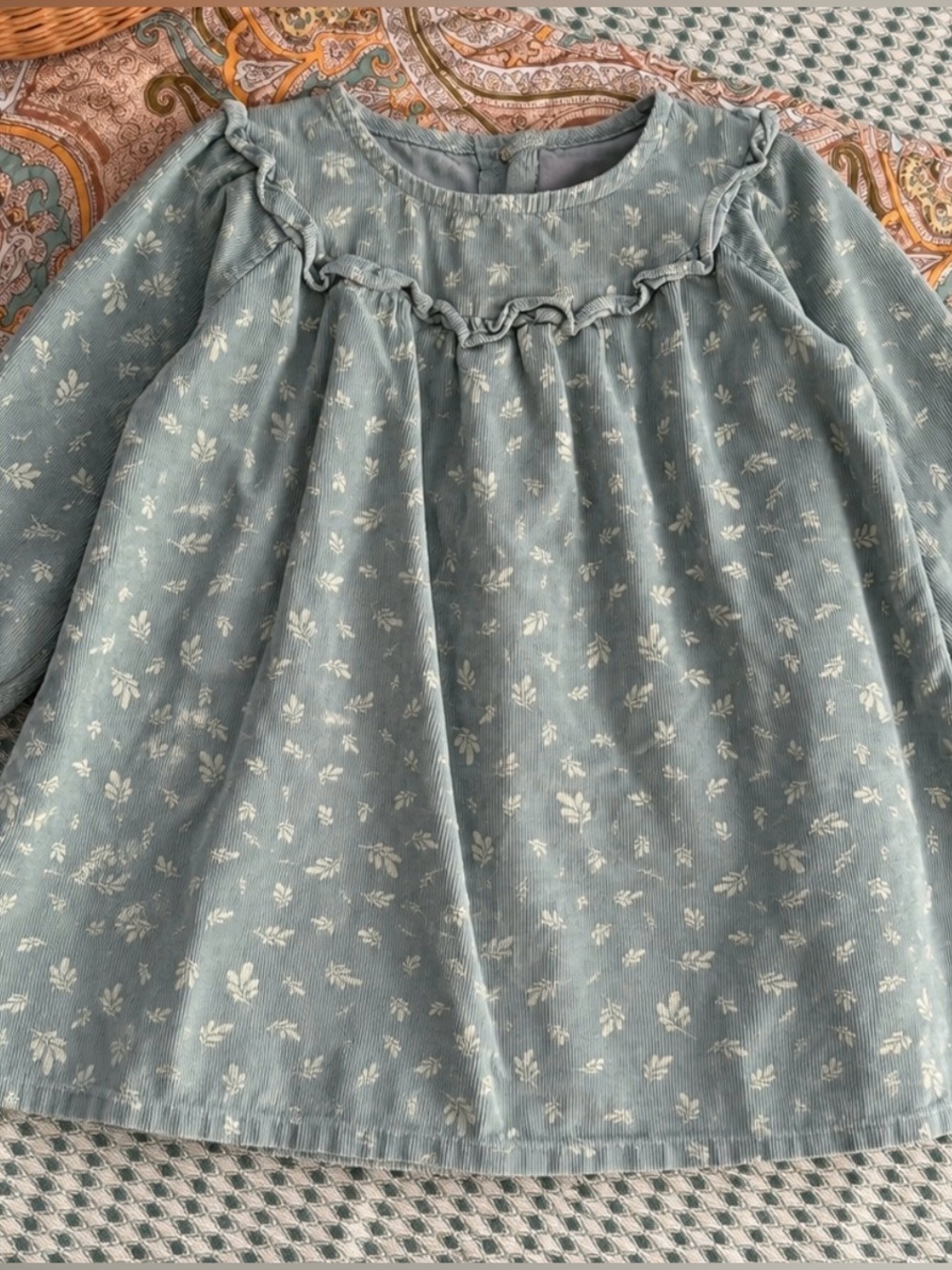 Primary Light Blue Floral Ruffle-Yoke Dress